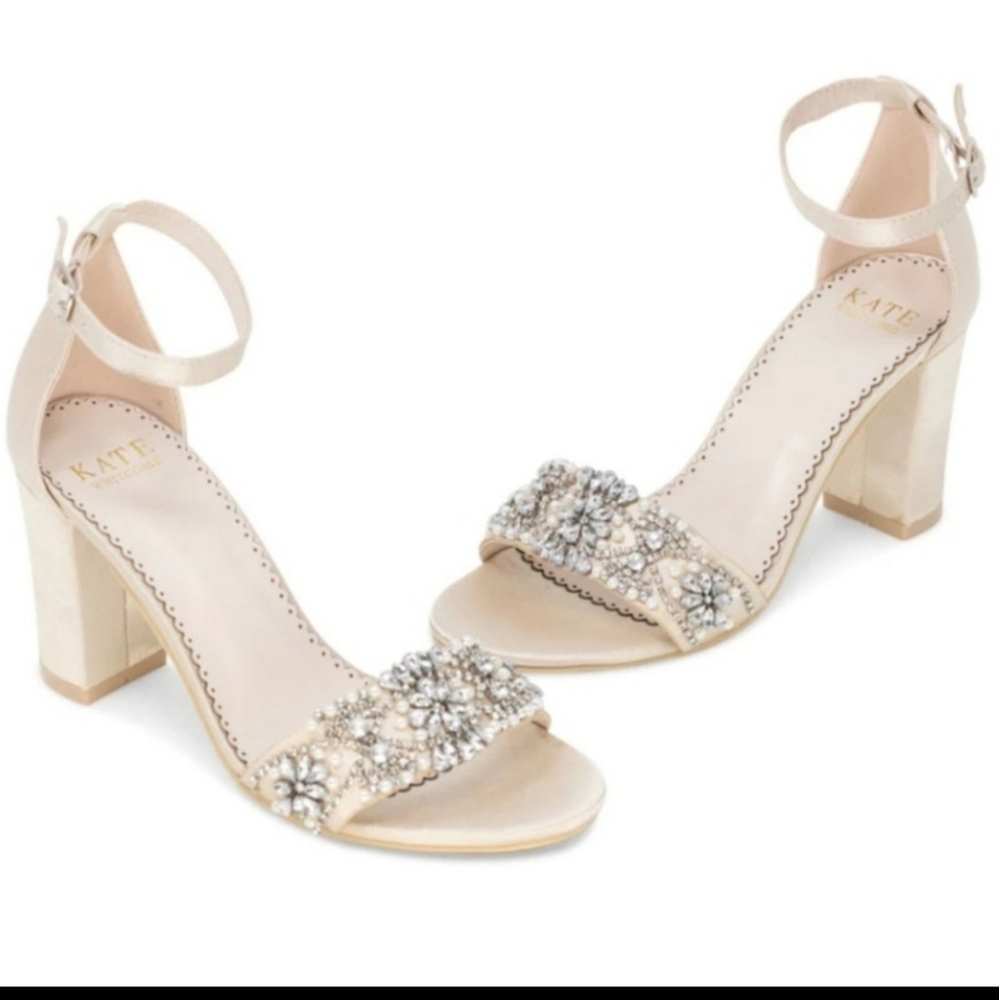 Kate Whitcomb Champagne Wedding Heels Size 8 - Picture 3 of 11